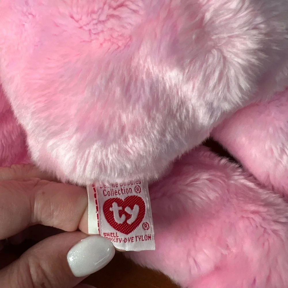 Ty Beanie Buddy “Eggs” Pink Easter Bear with Purple Ribbon 2001 Vintage Y2K - Picture 5 of 6